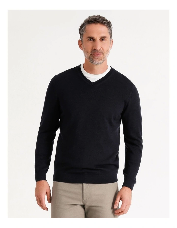 Australian Mero V-Neck Knit In Navy - Image 2