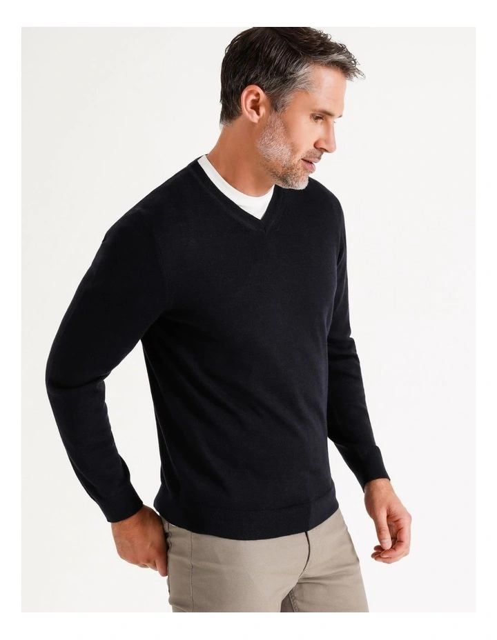 Australian Mero V-Neck Knit In Navy - Image 4