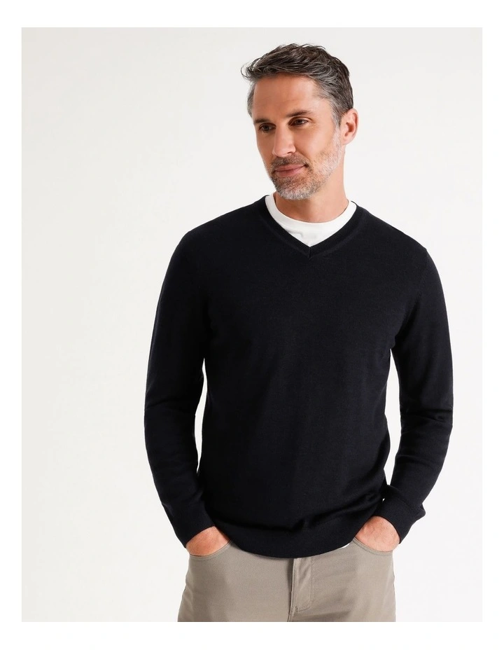 Australian Mero V-Neck Knit In Navy - Image 5