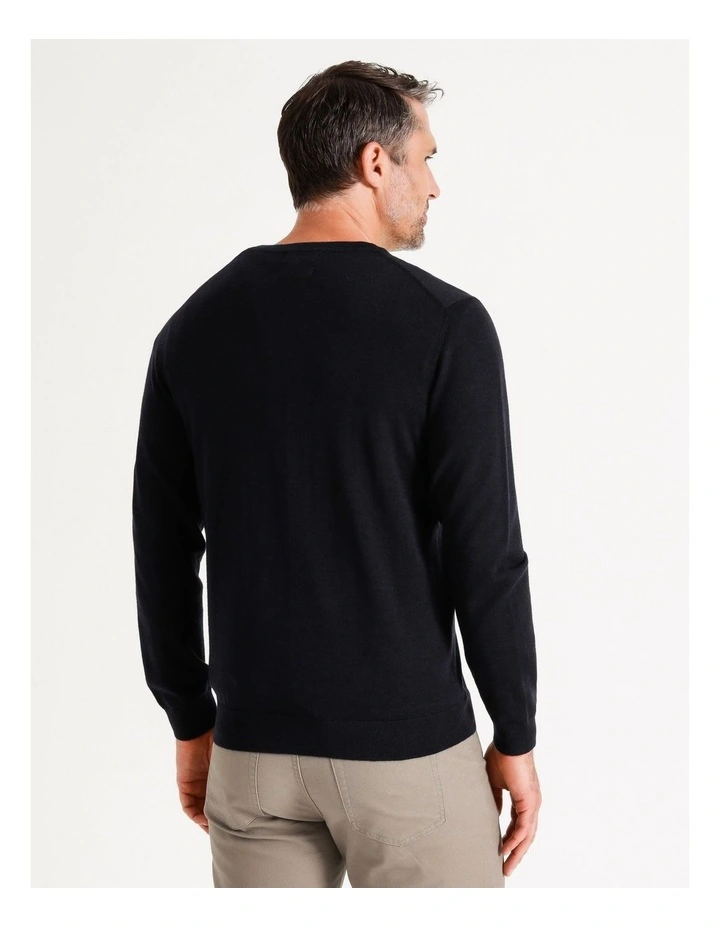 Australian Mero V-Neck Knit In Navy - Image 7