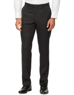 Tailored Pure Wool Dobby Suit Pant Charcoal