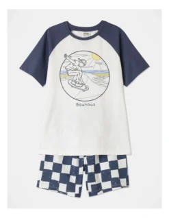 Skull Skater Raglan Tee Pyjama Set In White