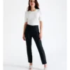 Maya Mid Rise Cropped Organic Blend Cotton Sateen Pants In Navy