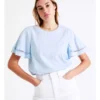 Organic Linen Rich Flutter Top In Light Blue