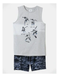 Skaters Pyjama Set In Grey Marle