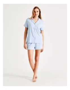 Chloe & Lola Bamboo Short Sleeve Short PJ Set In Blue