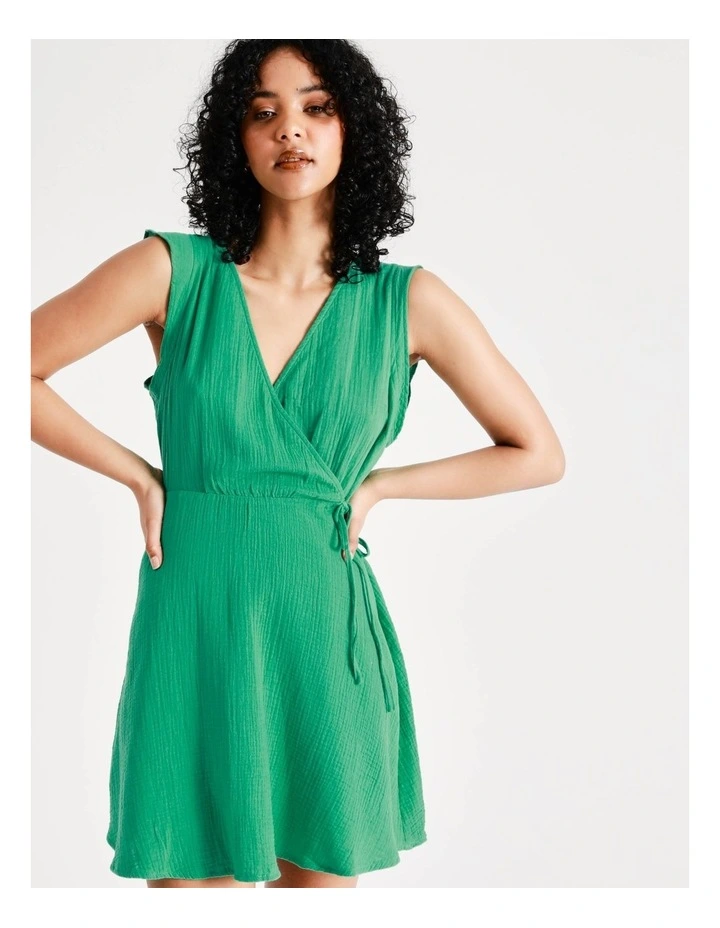 Vero Moda Natali Sleeveless Cotton Dress In Holly Green - Image 3
