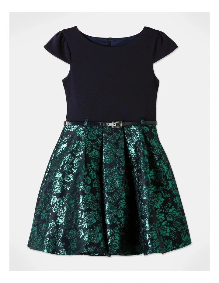 Grace Jacquard Skirt Dress (9-16) In Emerald