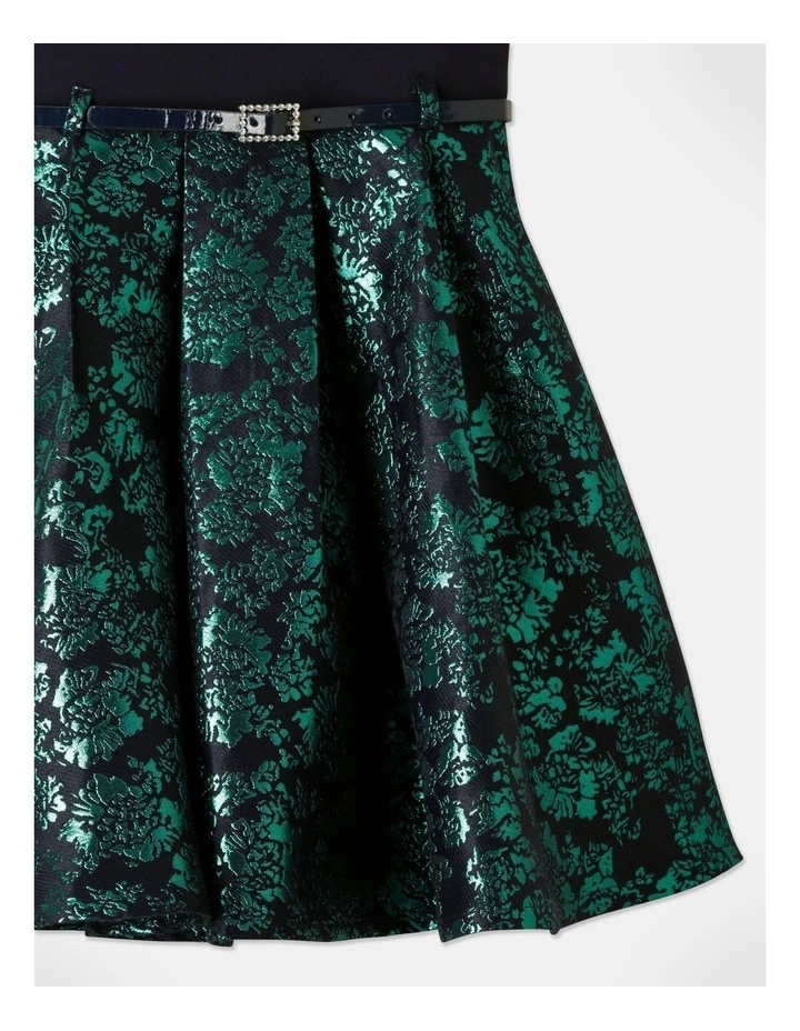 Grace Jacquard Skirt Dress (9-16) In Emerald - Image 3