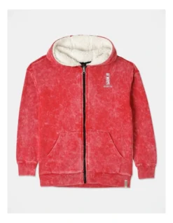 Sherpa Lined Zip Thru Sweat Top In Red