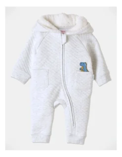 Sprout Quilted Dino Coverall In Grey Marle