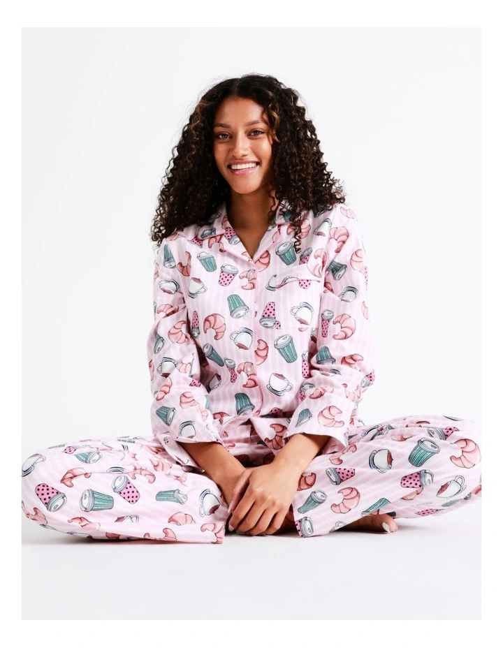 SOHO Flannelette Pyjama Set In Coffee Croissant - Image 2