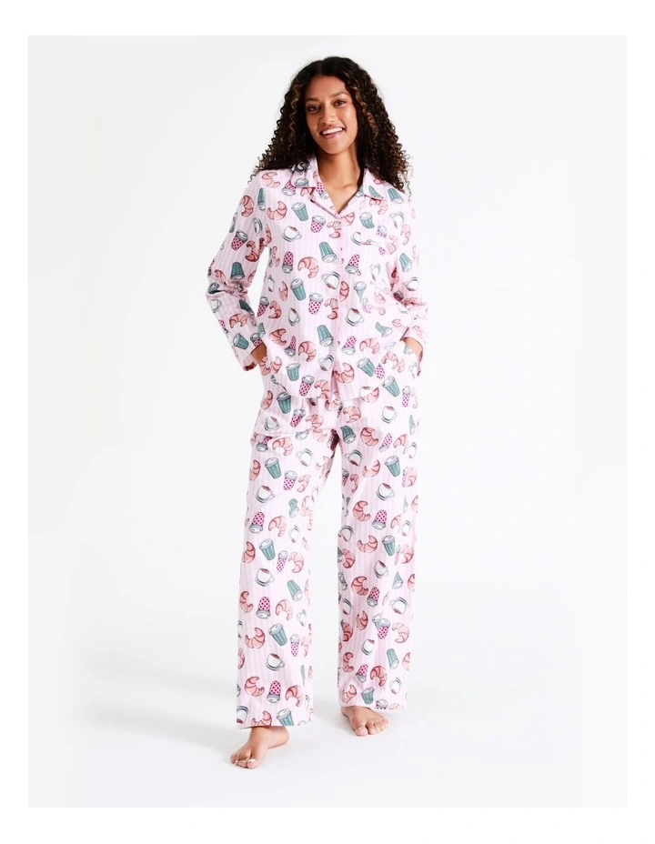 SOHO Flannelette Pyjama Set In Coffee Croissant - Image 3