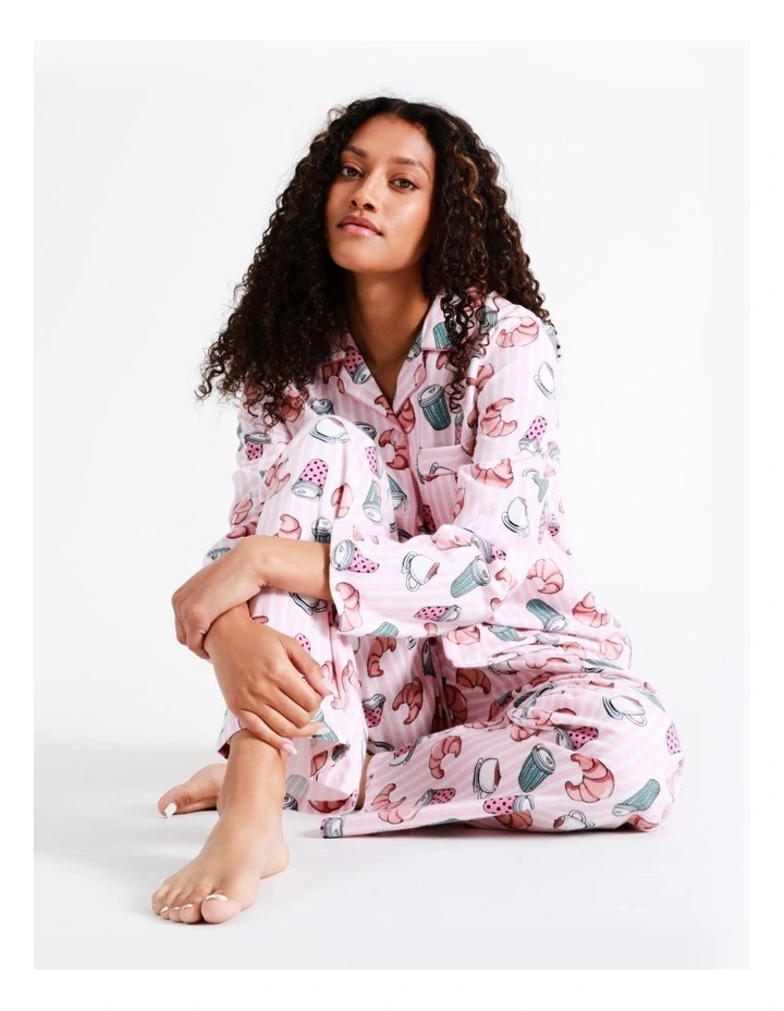SOHO Flannelette Pyjama Set In Coffee Croissant - Image 5