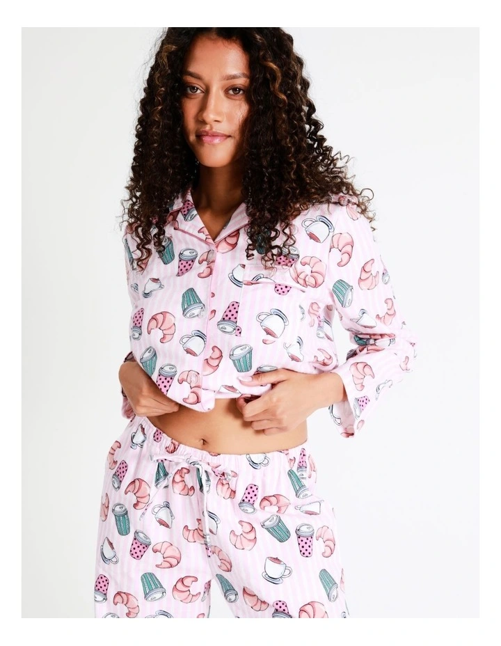 SOHO Flannelette Pyjama Set In Coffee Croissant - Image 6