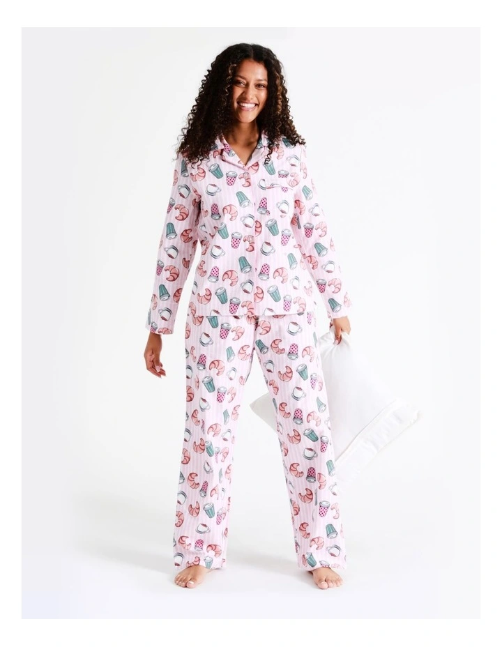 SOHO Flannelette Pyjama Set In Coffee Croissant - Image 7
