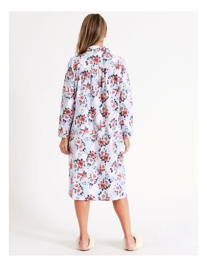 SOHO Timeless Flannelette Mid Length Nightie In Blue Roses - Image 6