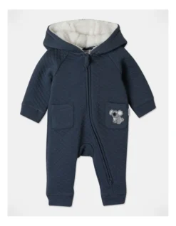 Sprout Koala Quilted Hood Coverall In Indigo