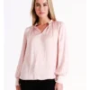 Basque Recycled Bruised Poly Satin V Neck Pop Over Blouse In Blush