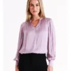 Basque Recycled Bruised Poly Satin V Neck Pop Over Blouse In Lilac
