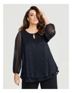 Lucia Shimmer Cocktail Blouse In Black