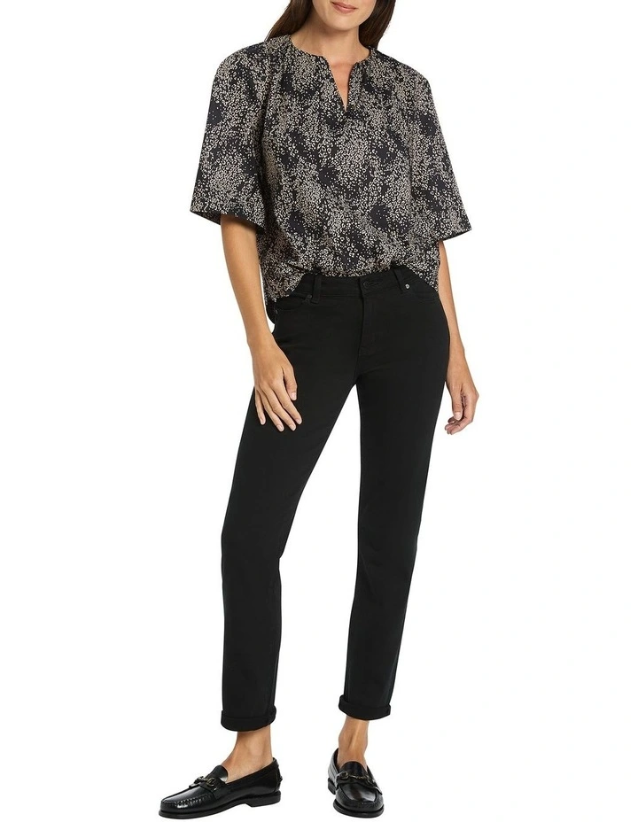 Lenora Puff Sleeve Blouse In Black Multi - Image 2