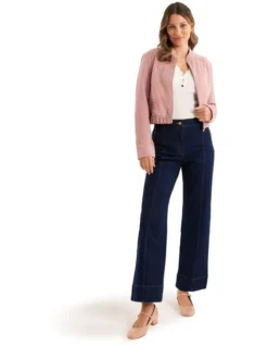 Minnie Suede Bomber Jacket In Pink