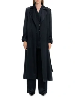 Midnight Satin Trench In Navy