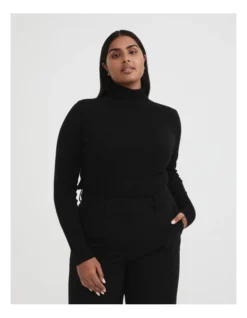 Wool Blend High Neck Knit In Black